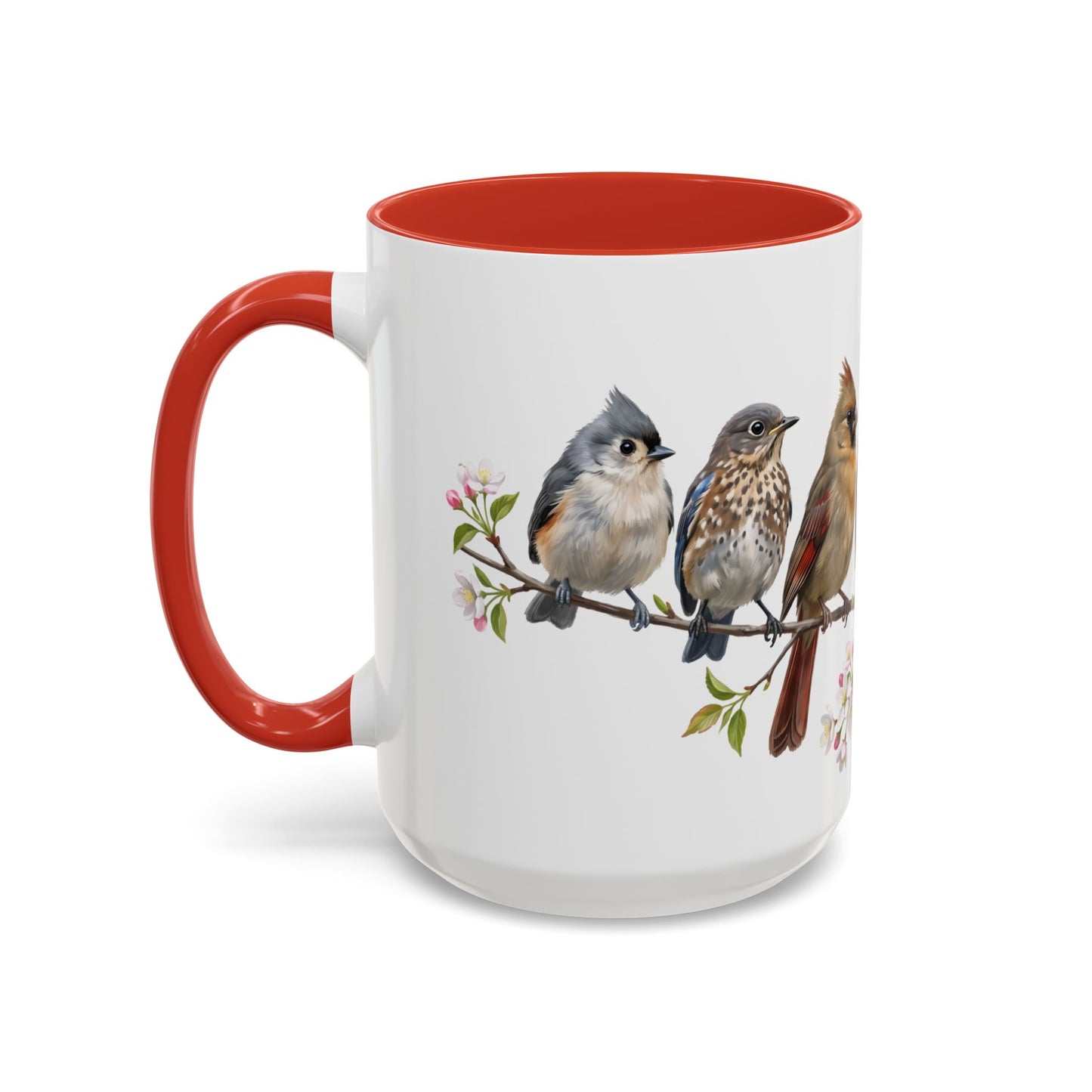 Blue Jay Cardinal Bluebird Little Owl Fledglings Two-Tone Mug | Spring Bird Lover Gift