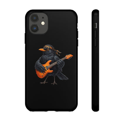 Amsel mit Gitarre Premium Handyhülle – Doppelt Geschützt & Rundum Bedruckt Schwarz