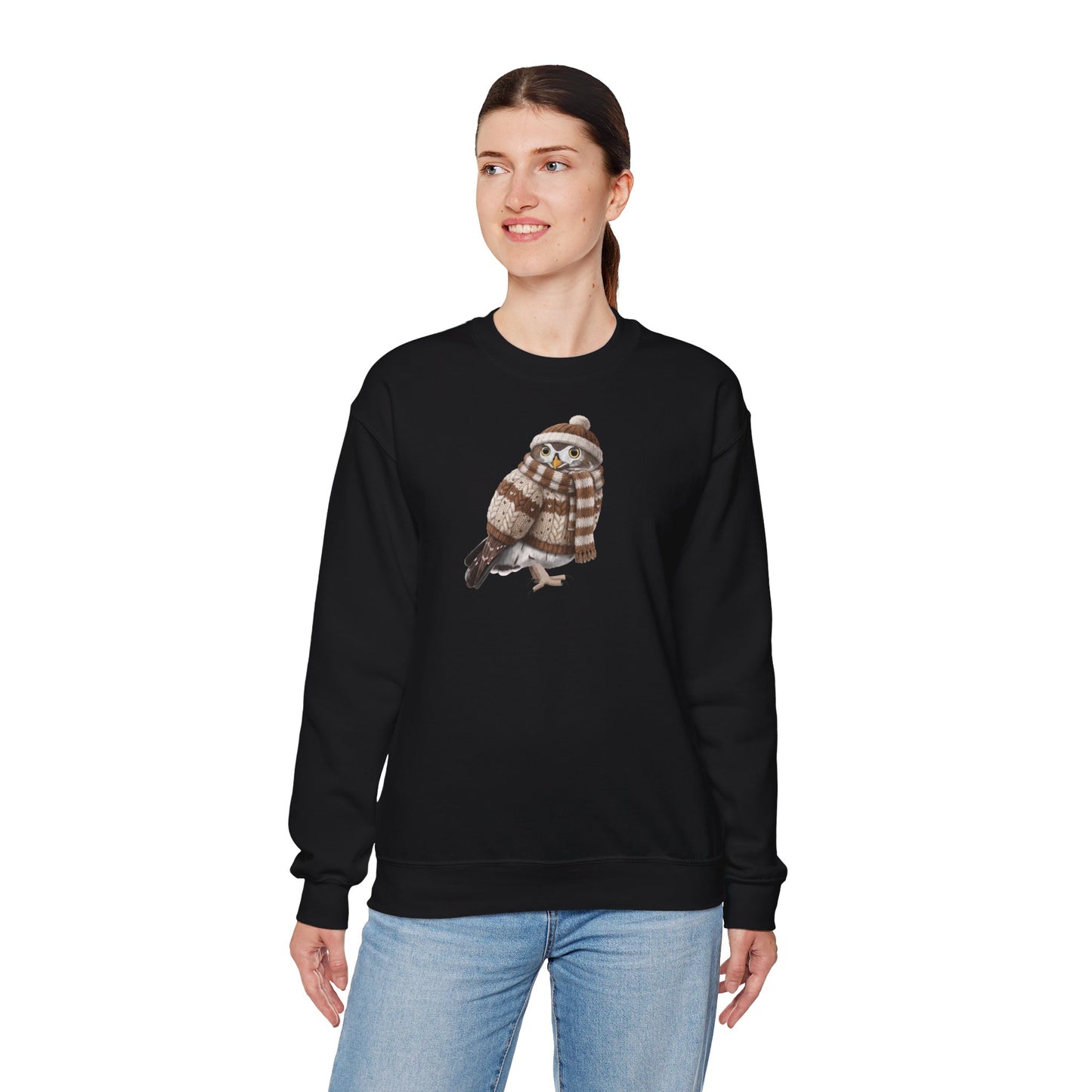 Eule in Strick Weihnachts-Sweatshirt | Unisex Vogel Sweater für Vogelfreunde & Vogelbeobachter