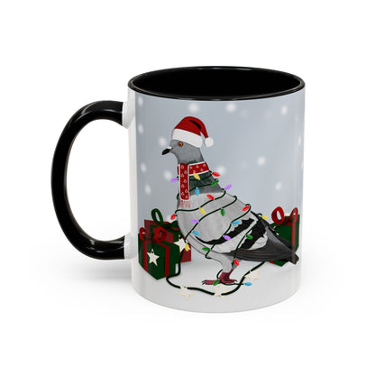 Pigeon with Christmas Hat and Scarf Snow Bird Coffee Mug