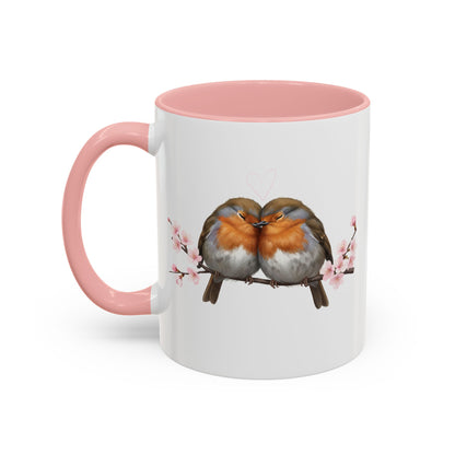 Rotkehlchen Pärchen mit Kirschblüten Tasse - Romantisches Geschenk für Vogelfreunde