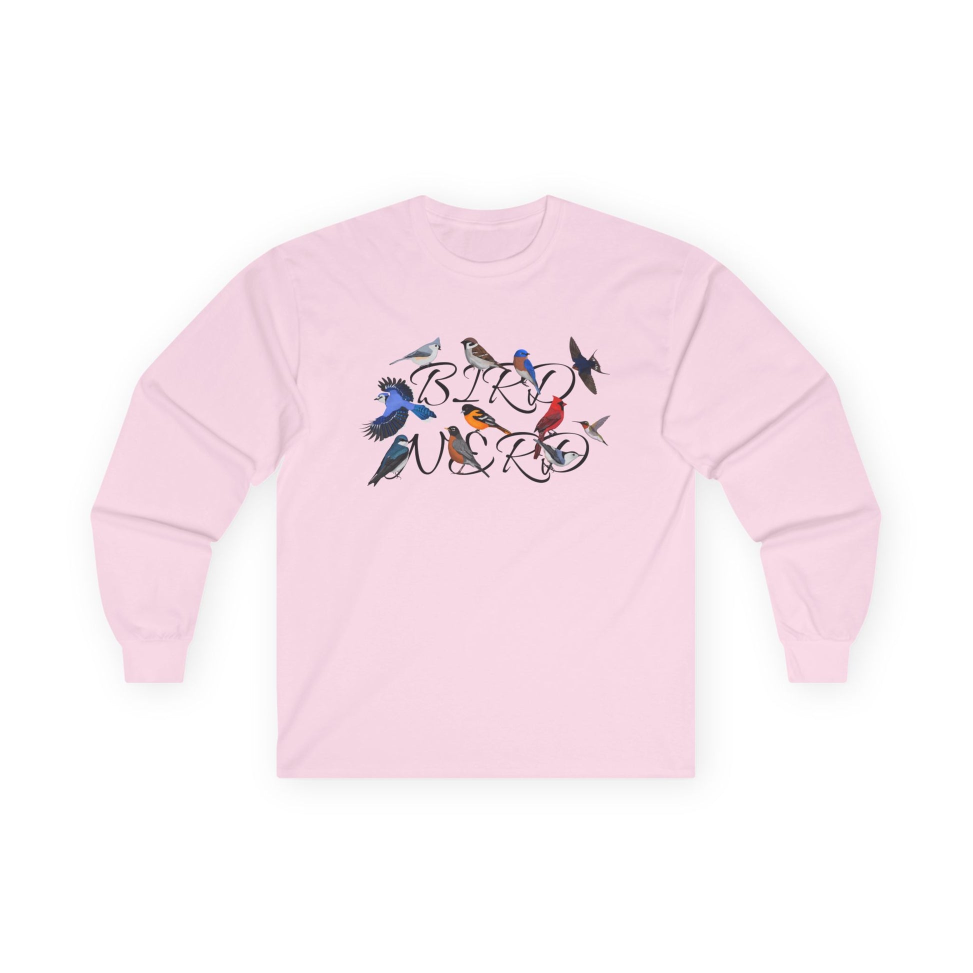 Bird Nerd Blue Jay Cardinal Robin Oriole Birdwatching Cotton Long Sleeve T-Shirt – Graphic Tee, Long-sleeve
