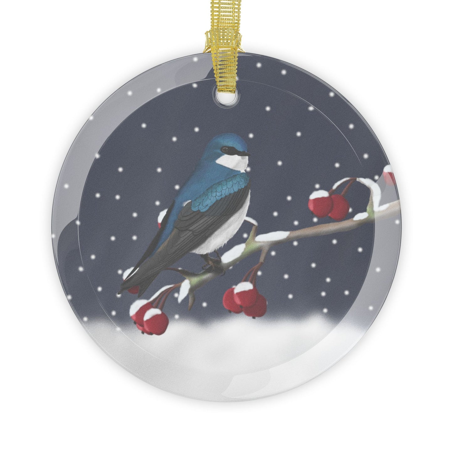 Tree Swallow on a Winter Branch Christmas Bird Glass Ornament