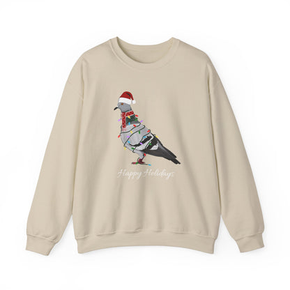 Pigeon with Fairy Lights as Santa Happy Holidays Birdwatcher Christmas Bird Sweatshirt