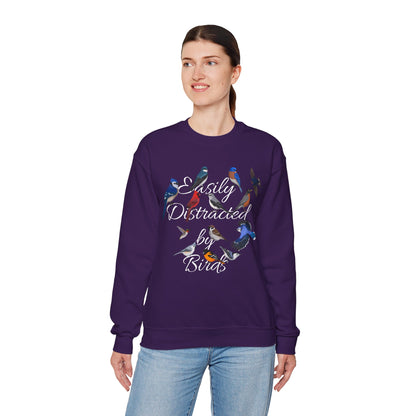 Easily Distracted by Birds Blue Jay Cardinal Hummingbird Birdlover Sweatshirt