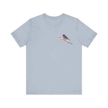 Bluebird Cherry Blossom T-Shirt | Floral Spring Tee for Bird Lovers