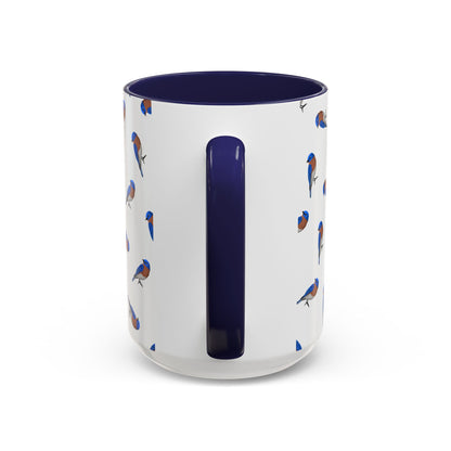 Bluebird All-Over Pattern Accent Mug | Colorful Bird Lover Gift for Birdwatchers
