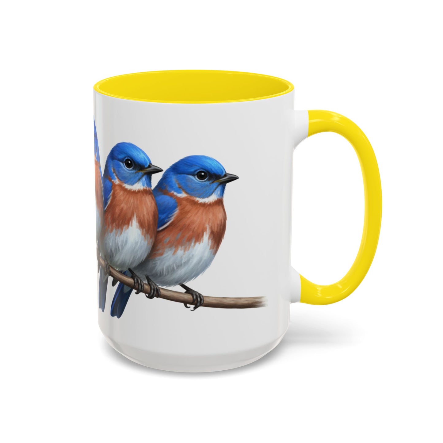 枝に止まる青い鳥を描いた陶器製バードコーヒーマグ – バードウォッチャーへのカスタムギフト