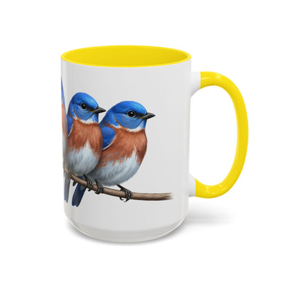 枝に止まる青い鳥を描いた陶器製バードコーヒーマグ – バードウォッチャーへのカスタムギフト