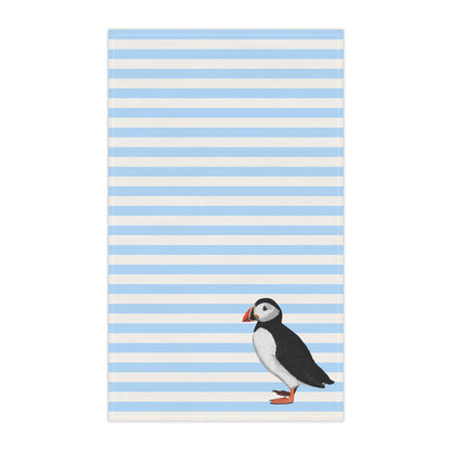 Puffin Bird Art Kitchen Towel Blue White 18" × 30"