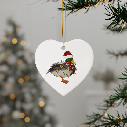 Mallard as Santa Ceramic Bird Christmas Ornament | Durable Double-Sided Bird Lover Decor