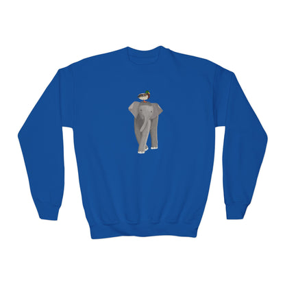 Elephant with Mallard Bird Youth Crewneck Sweatshirt