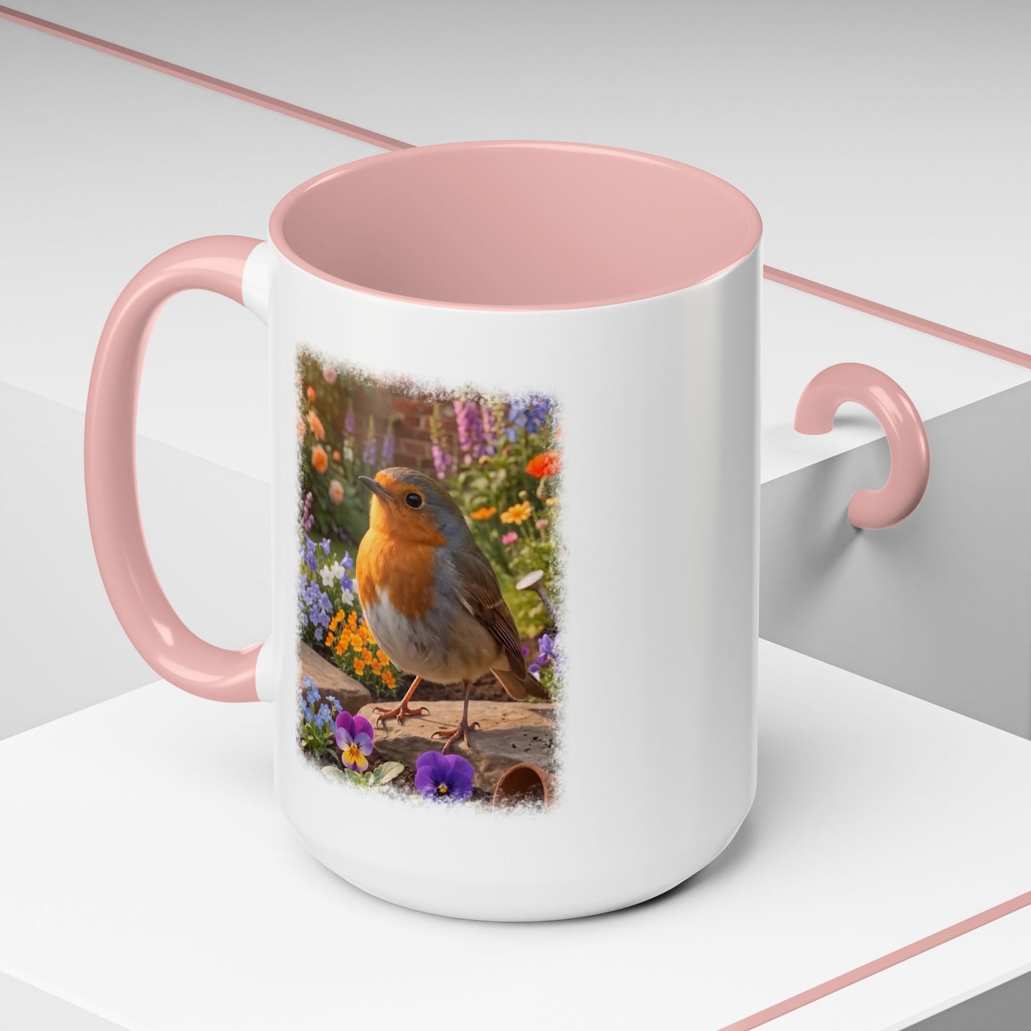 Robin Rosi Flower Bed Mug - Cute Backyard Bird Watcher Gift