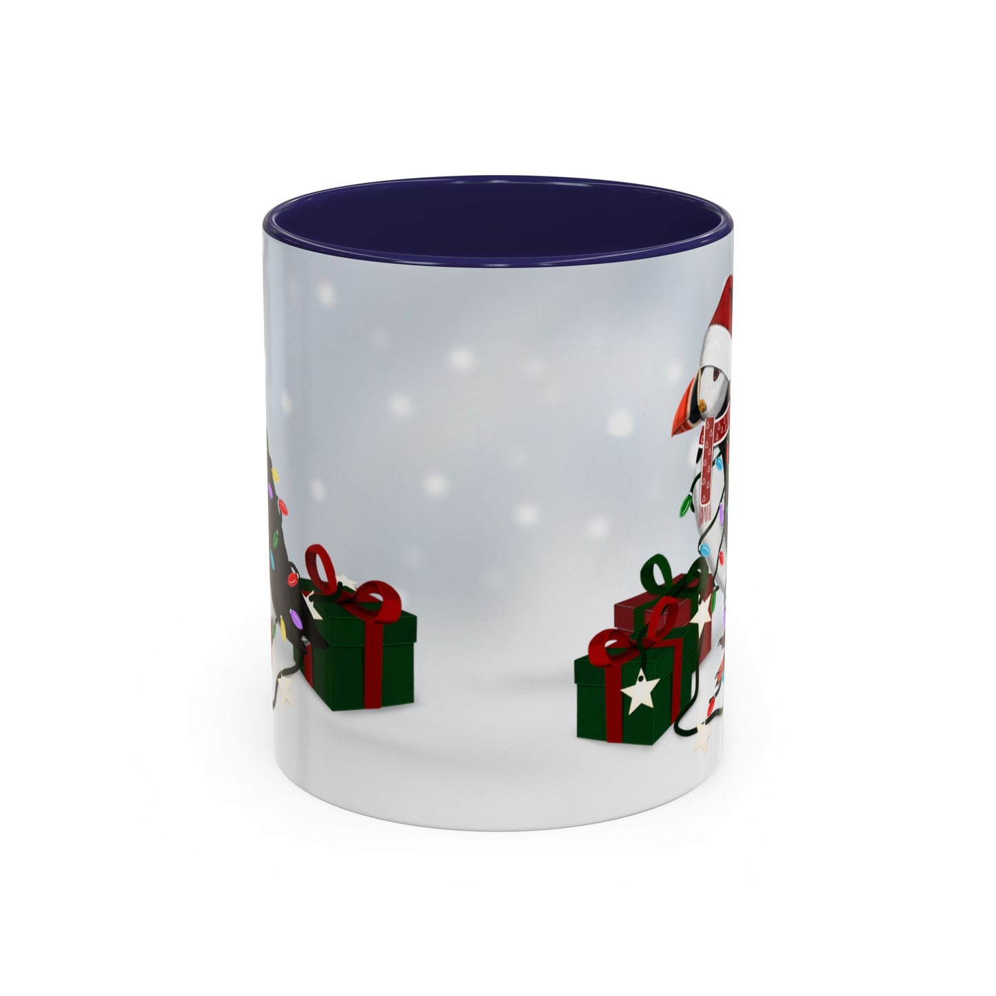 Puffin with Christmas Hat and Scarf Snow Bird Coffee Mug