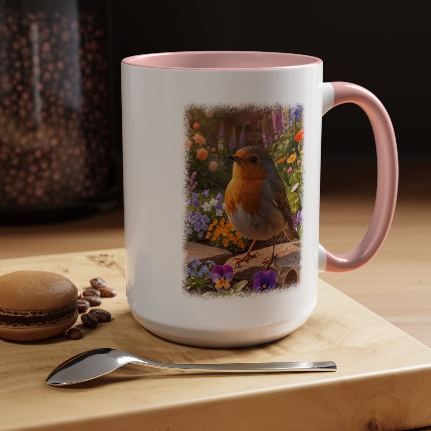Robin Rosi Flower Bed Mug - Cute Backyard Bird Watcher Gift