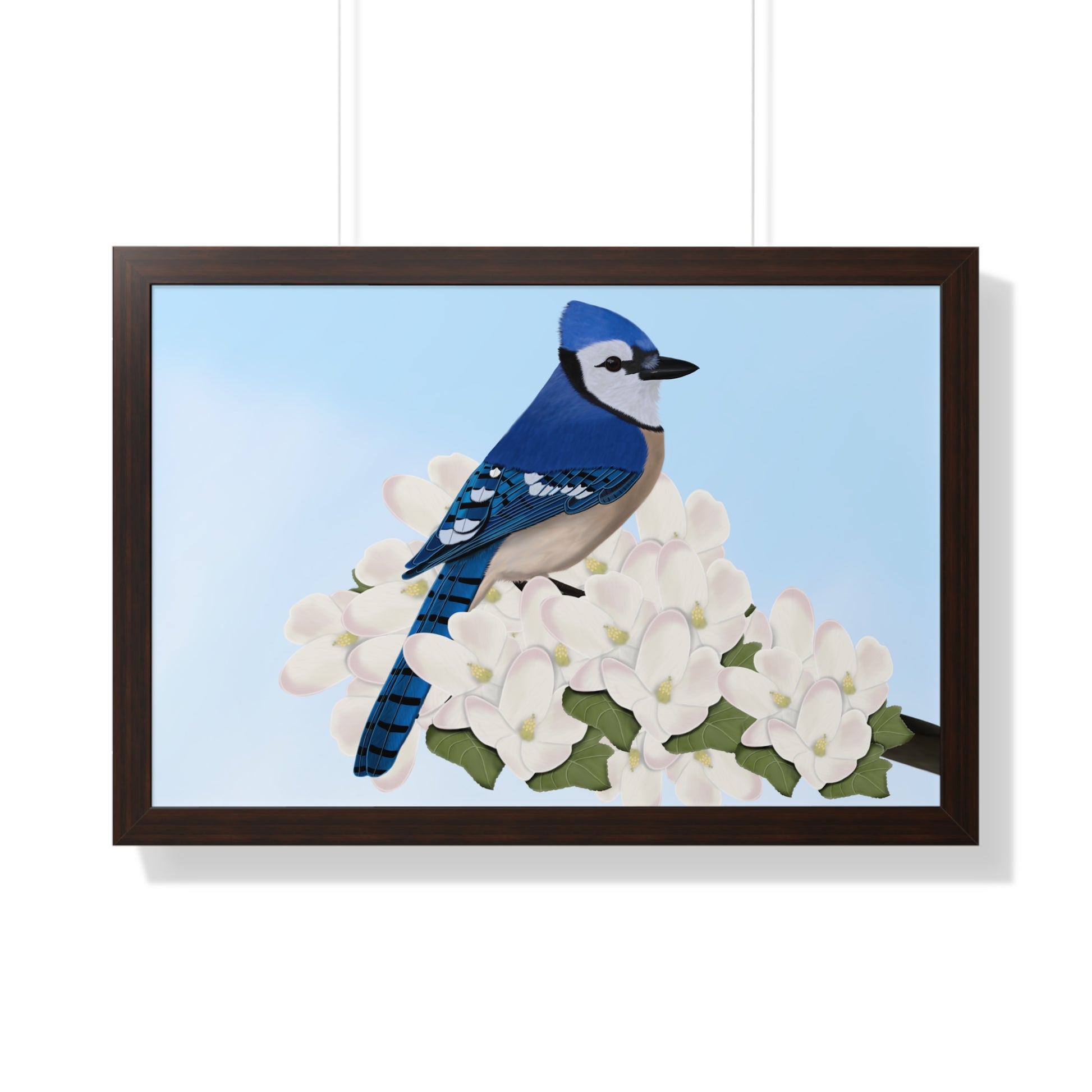 Blue Jay Spring Blossoms Bird Framed Poster –