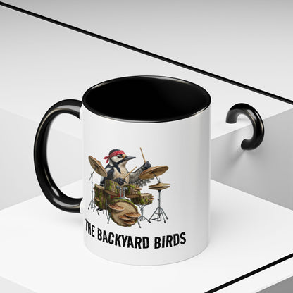 Woodbarker Drummer Mug – Funny Woodpecker Bird Gift – Heavy Metal Drumming Cup – Percussionist & Nature Lover Present
