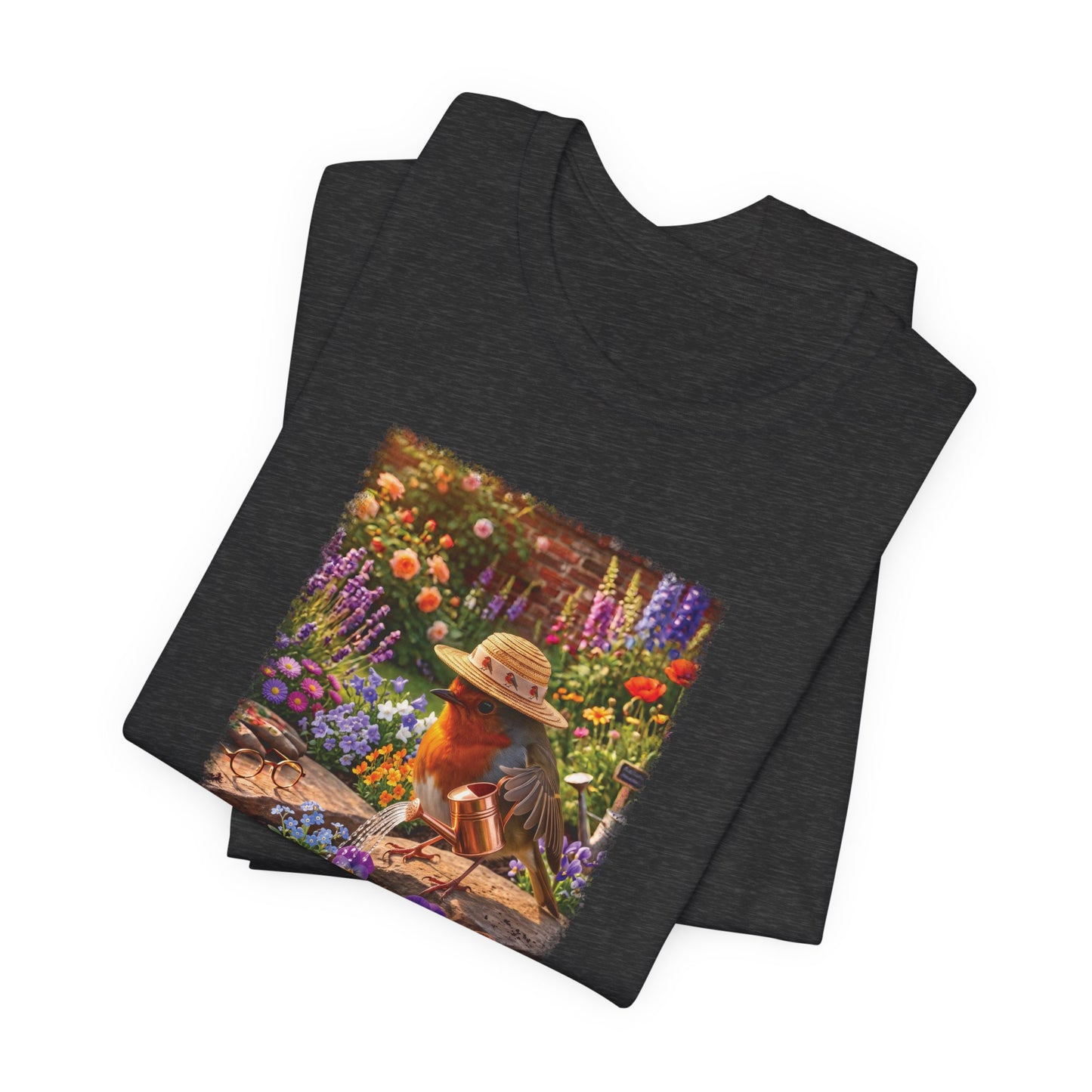 Robin Rosi Watering Flowers T-Shirt for Bird Lovers