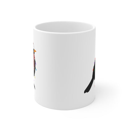 Amsel Tasse Vogel als Weihnachtsmann mit Lichterkette Weiß für Vogelfreunde