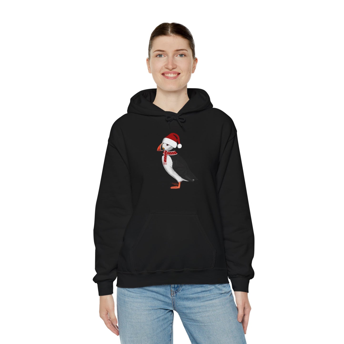 Puffin Christmas Bird with Santa Hat Birdwatcher Birdlover Hoodie