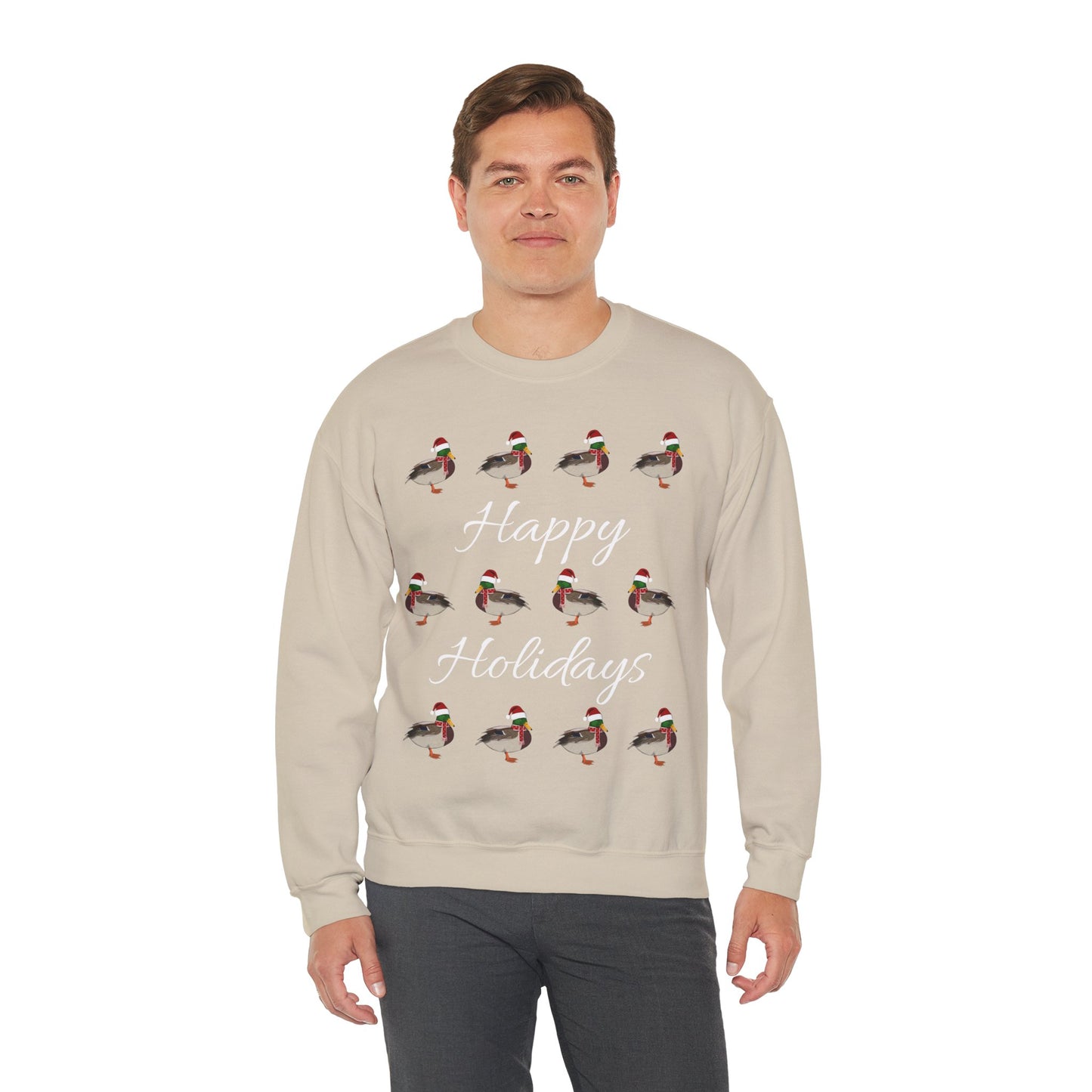 Mallard as Santa with Hat and Scarf Happy Holidays Birdwatcher Christmas Bird Sweatshirt