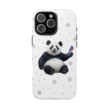 Cute Panda Bear with a Bluebird Animal iPhone Case - Dual-Layer PC/TPU Protective Cover for iPhone