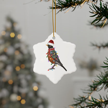 American Robin as Santa Ceramic Bird Christmas Ornament | Durable Double-Sided Bird Lover Decor