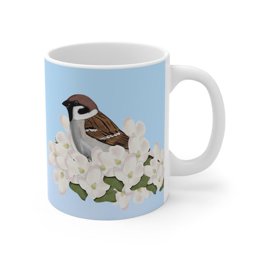 tree sparrow bird apple blossoms mug