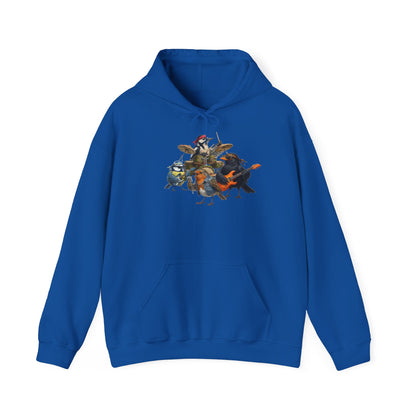 Vogel-Rockband Hoodie – Lustiger Kapuzenpullover mit Amsel, Rotkehlchen & Meise
