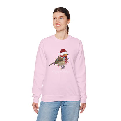 European Robin with Fairy Lights as Santa Happy Holidays Birdwatcher Christmas Bird Sweatshirt