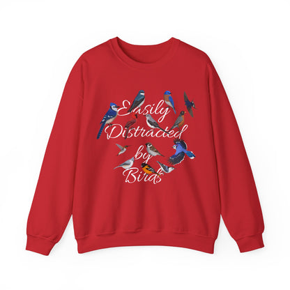 Easily Distracted by Birds Blue Jay Cardinal Hummingbird Birdlover Sweatshirt