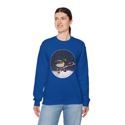 Mallard on a Winter Branch Birdwatcher Christmas Bird Sweatshirt