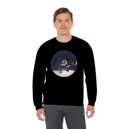 Chickadee on a Winter Branch Christmas Bird Sweatshirt