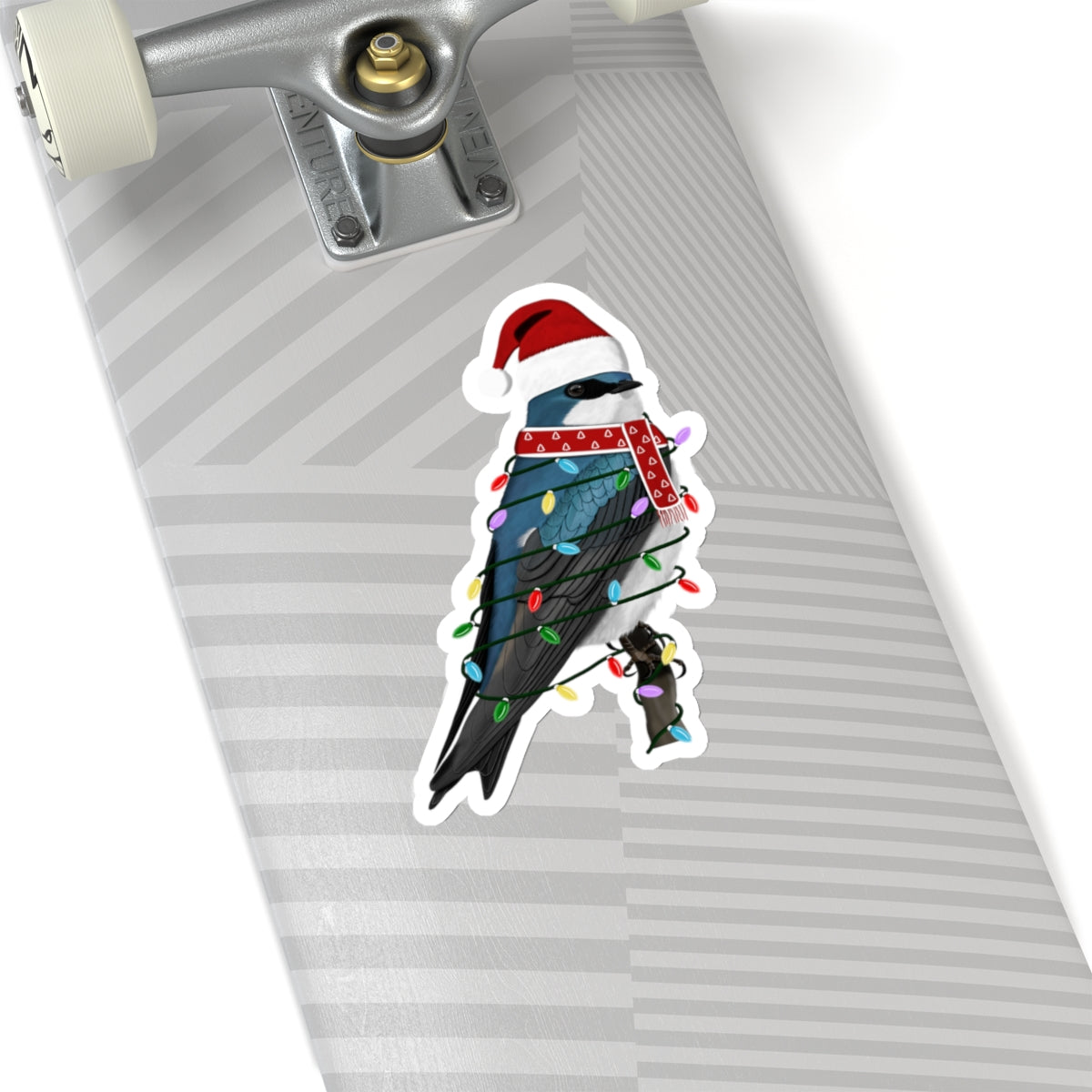 Tree Swallow with Fairy Lights Santa Claus Hat and Scarf Christmas Bird Sticker