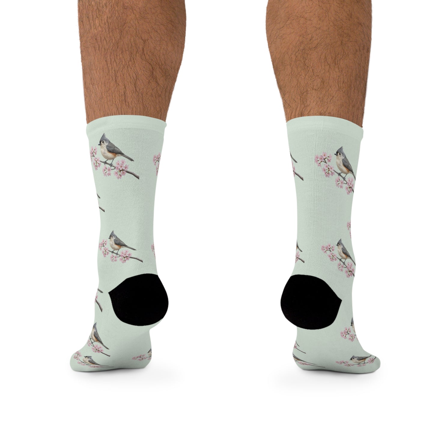 Tufted Titmouse & Cherry Blossom Socks Sage Green | Birdwatching Apparel – Accessories,