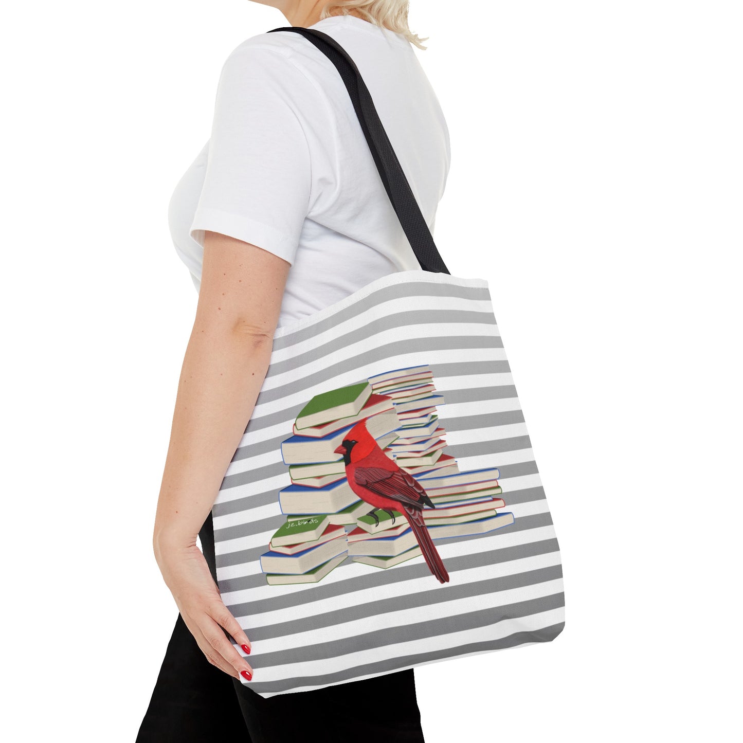 Cardinal Bird and Books Birdlover Bookworm Tote Bag 16"x16"