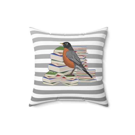 Robin Bird and Books Throw Pillow