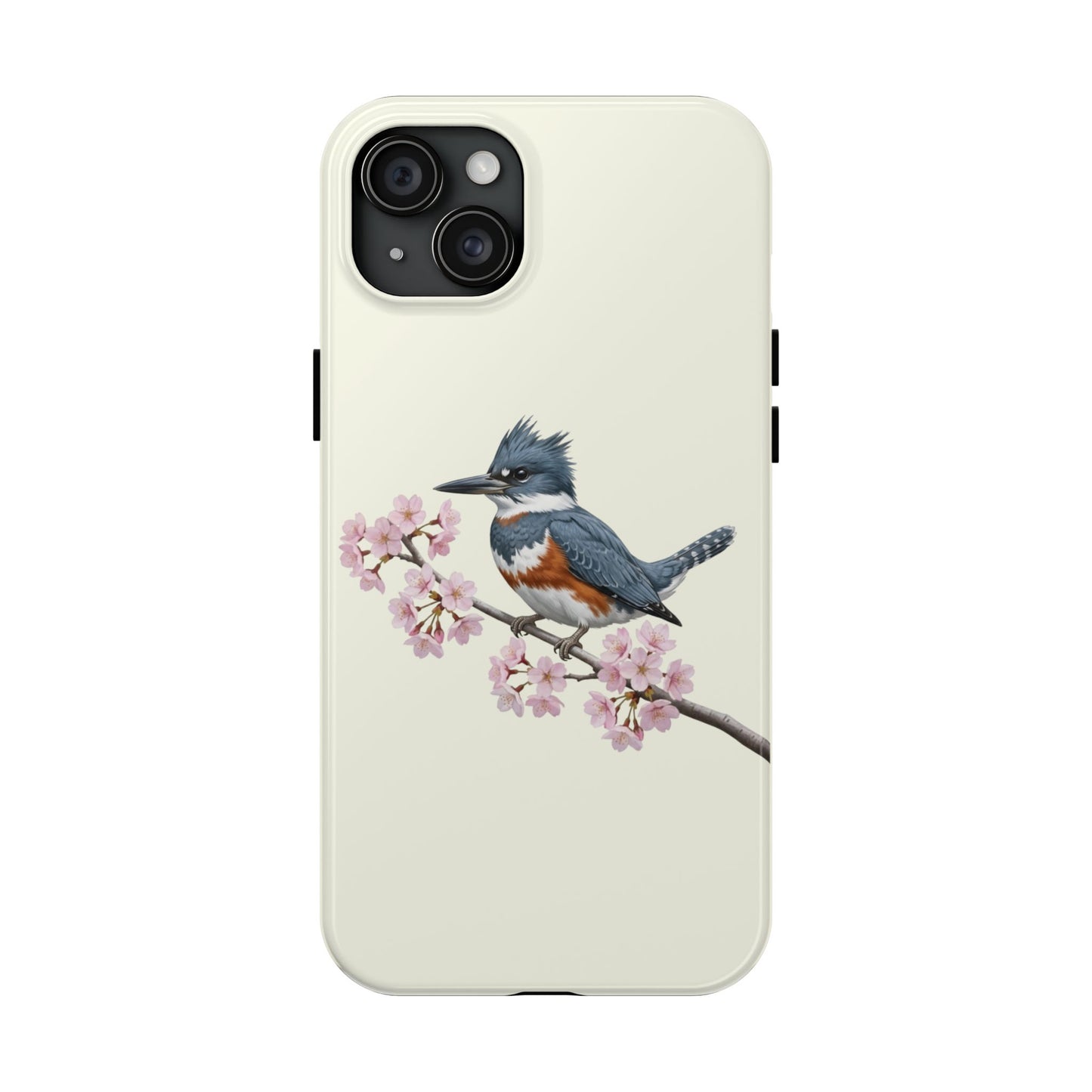 Belted Kingfisher & Cherry Blossom Tough iPhone Case Creamy White