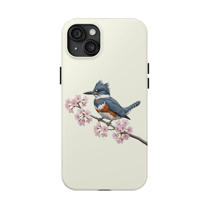 Belted Kingfisher & Cherry Blossom Tough iPhone Case Creamy White