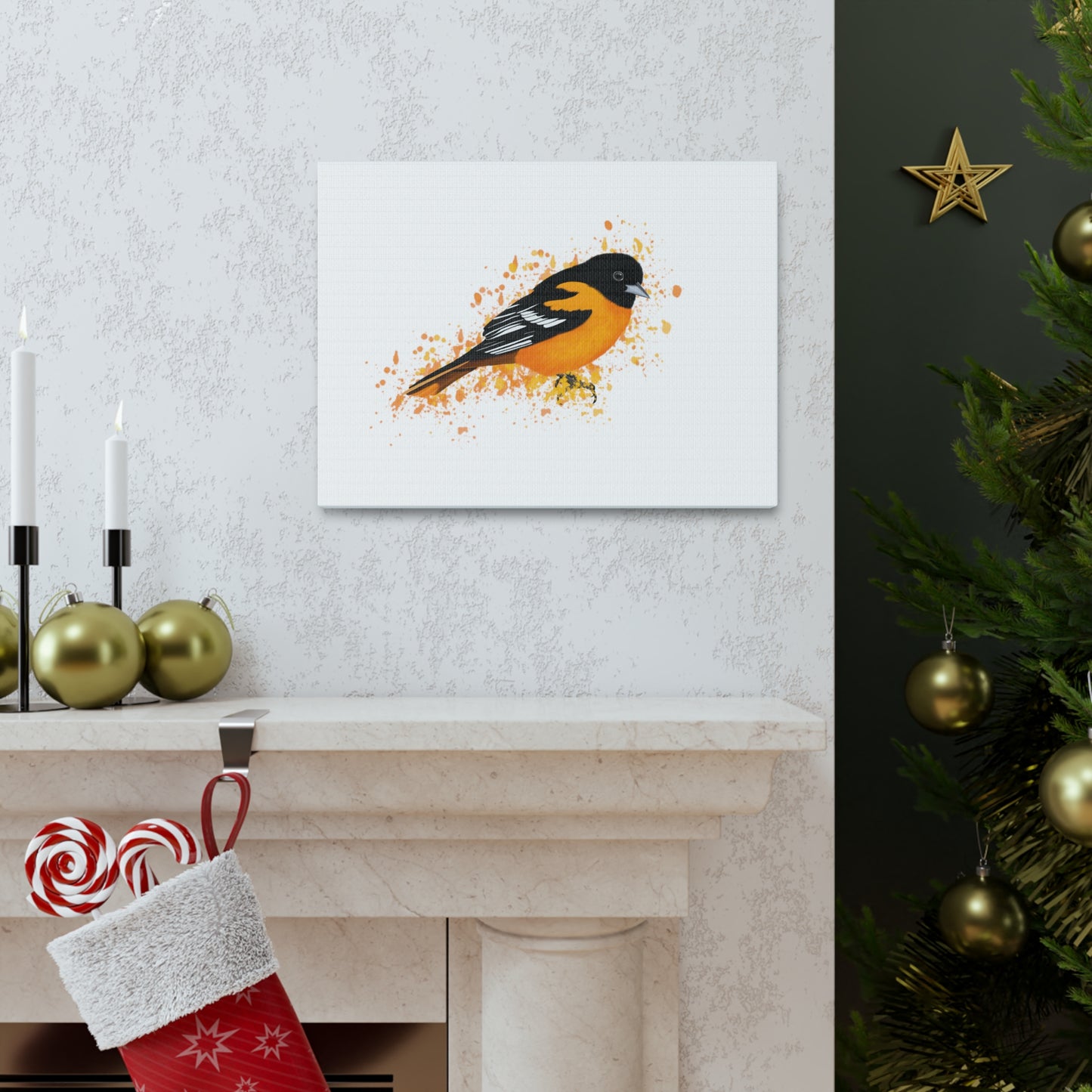 Baltimore Oriole Bird Canvas Gallery Wrap White - jz.birds