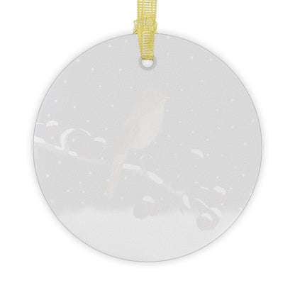 Nightingale on a Winter Branch Christmas Bird Glass Ornament