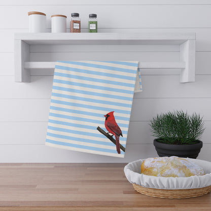 Cardinal Bird Art Kitchen Towel Blue White 18" × 30"