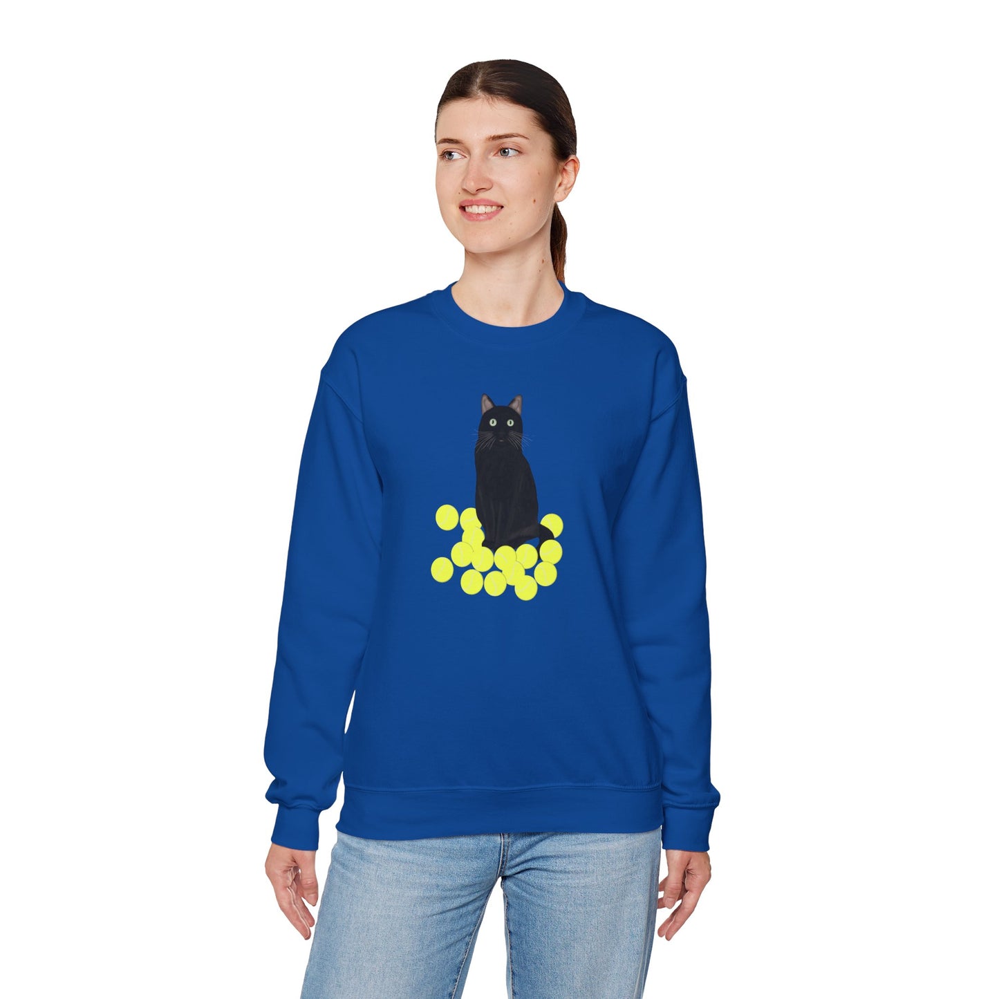 Black Cat with Tennis Balls Cat Lover Sweatshirt