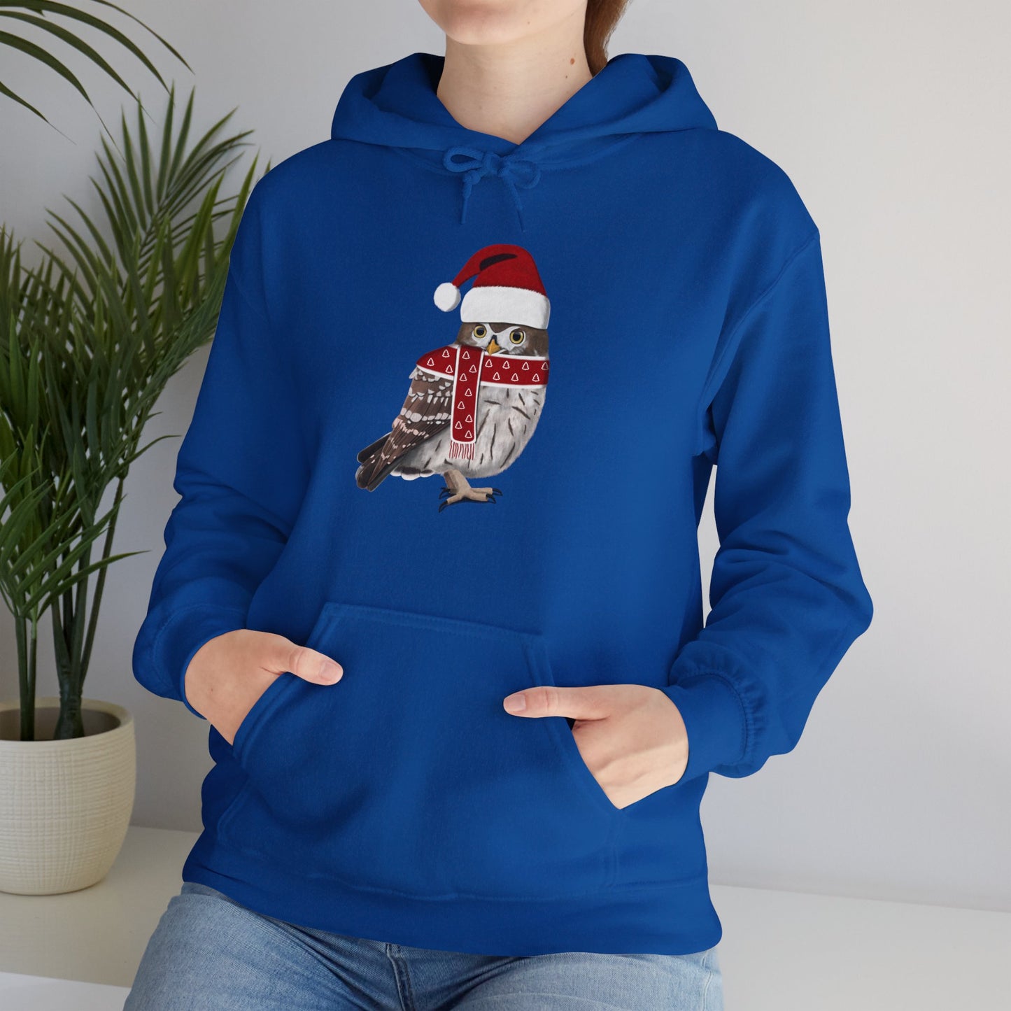 Owl Christmas Bird with Santa Hat Birdwatcher Birdlover Hoodie