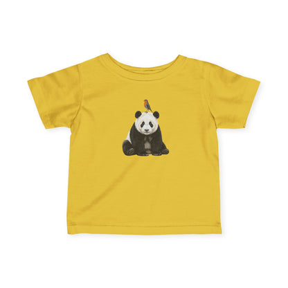 Panda mit Rotkehlchen Vogel Tiermotiv T-Shirt für Babys und Kleinkinder