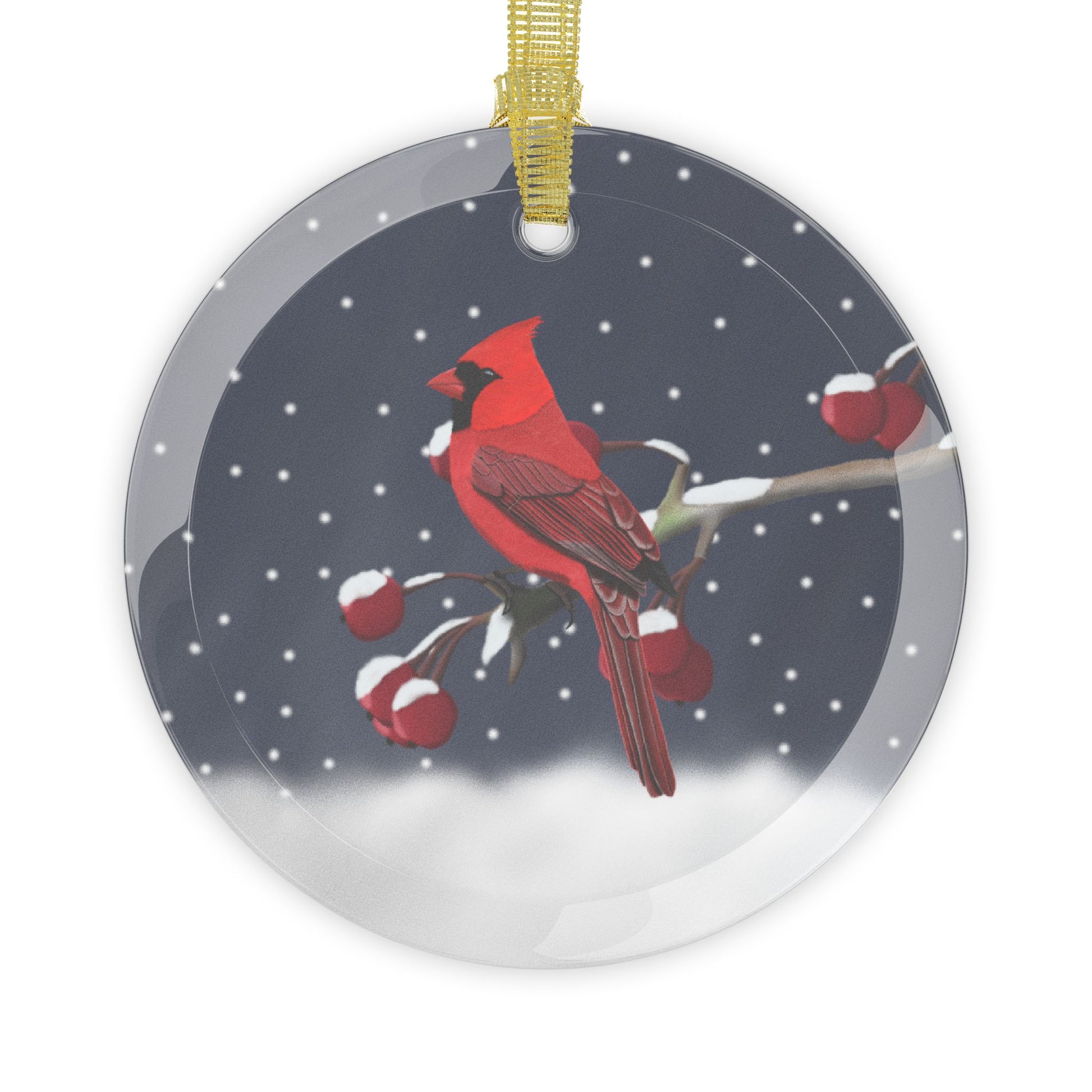 Cardinal on a Winter Branch Christmas Bird Glass Ornament