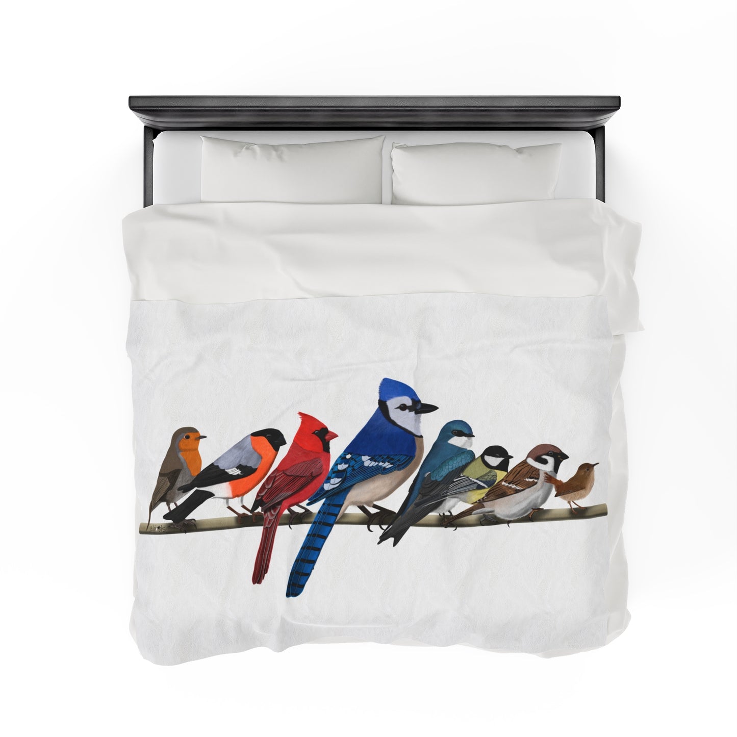 Blue Jay Cardinal Robin Bullfinch Backyard Birds on a Branch Velveteen Plush Blanket