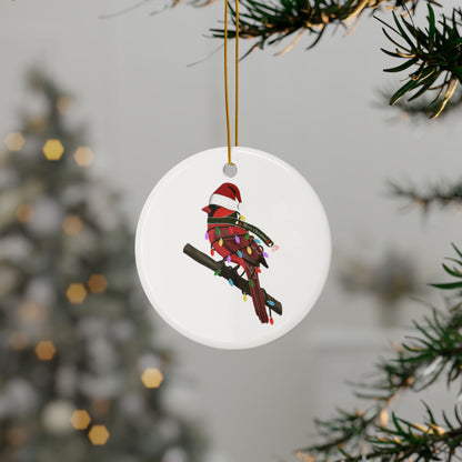 Cardinal as Santa Ceramic Bird Christmas Ornament | Durable Double-Sided Bird Lover Decor