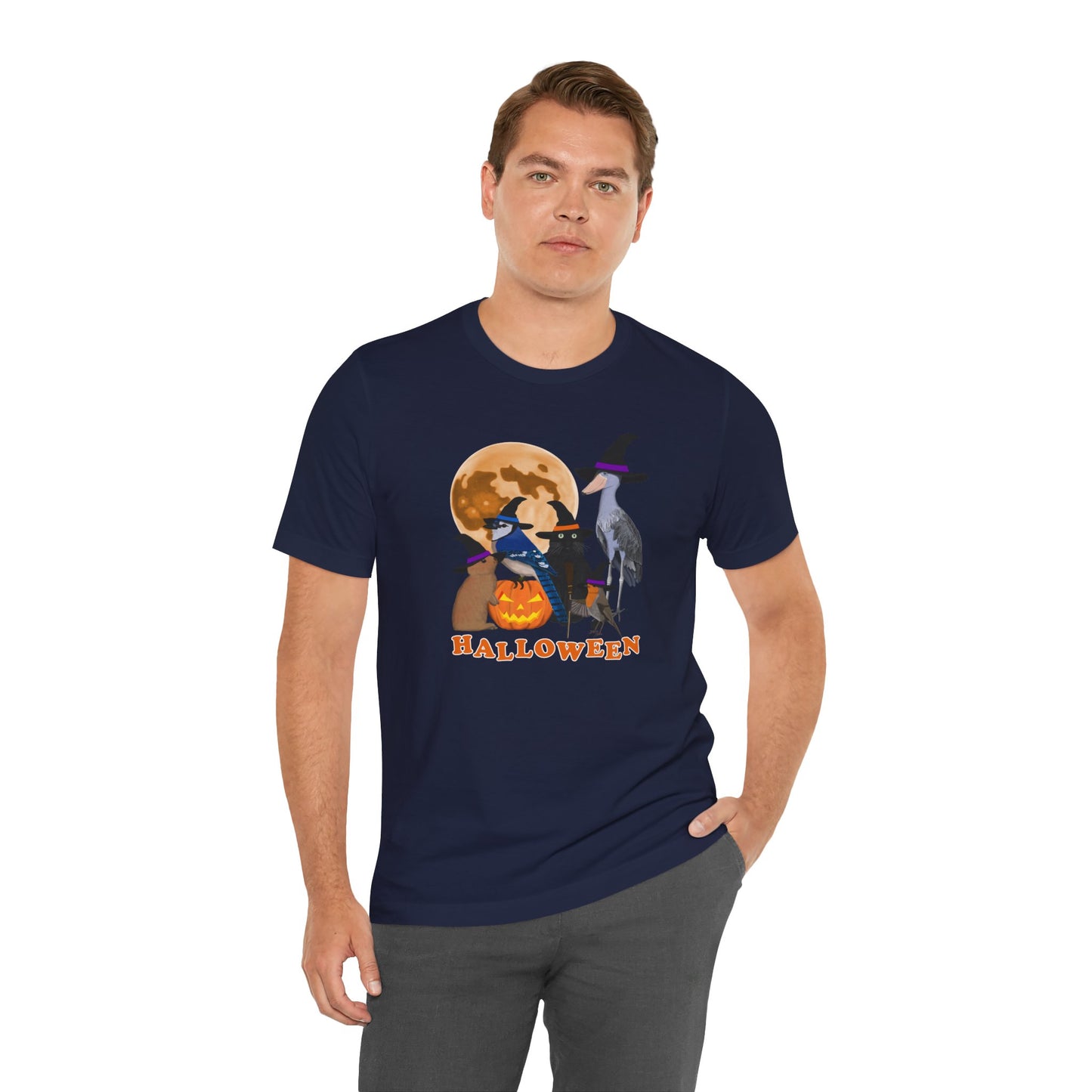 Blue Jay Robin Shoebill with Cat and Bunny Halloween Bird T-Shirt