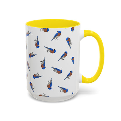 Bluebird All-Over Pattern Accent Mug | Colorful Bird Lover Gift for Birdwatchers